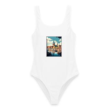 Flensburg Deutschland Vintage Reiseposter Souvenir - Frauen Badeanzug - Weiß - Vorne - AI Model Female 172 dark (172cm)