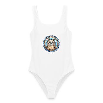 Keeshond Hunderasse Buntes Glas Buntes Wassercol - Frauen Badeanzug - Weiß - Vorne - AI Model Female 172 dark (172cm)