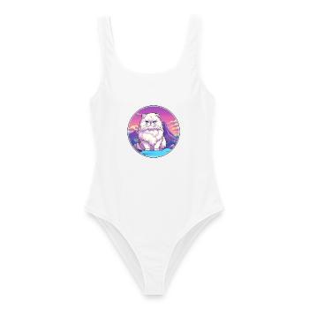 Weiße Langhaar Perserkatze Bunte Karikatur Waterc - Frauen Badeanzug - Weiß - Vorne - AI Model Female 172 dark (172cm)
