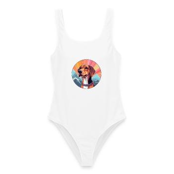 Kretische Hunderasse Cartoon Kawaii Aquarell - Frauen Badeanzug - Weiß - Vorne - AI Model Female 172 dark (172cm)