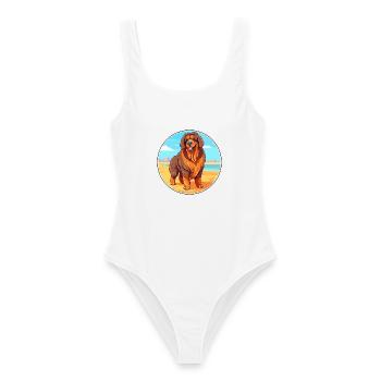 Tibetischer Mastiff Hund Rasse Cartoon Kawaii Clipart - Frauen Badeanzug - Weiß - Vorne - AI Model Female 172 dark (172cm)