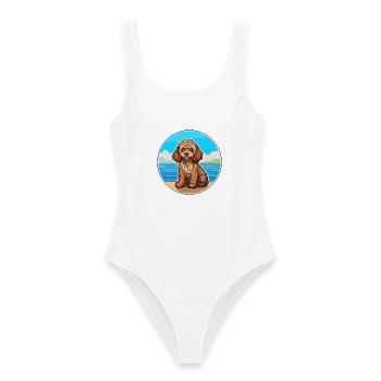 Cockapoo Hund Rasse Cartoon Kawaii Clipart Hund Haustier - Frauen Badeanzug - Weiß - Vorne - AI Model Female 172 dark (172cm)