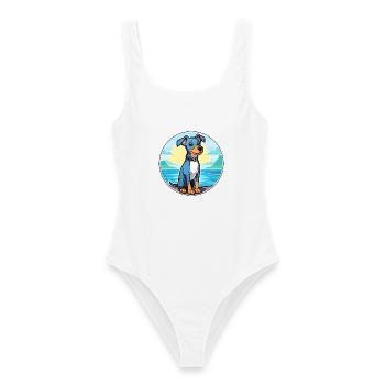 Blau Paul Terrier Hund Rasse Cartoon Kawaii Clipart - Frauen Badeanzug - Weiß - Vorne - AI Model Female 172 dark (172cm)