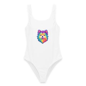 Spitz Hunderasse Cartoon Kawaii Illustration - Frauen Badeanzug - Weiß - Vorne - AI Model Female 172 dark (172cm)