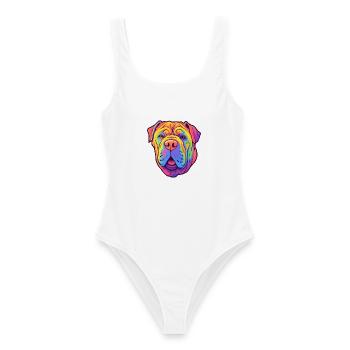 Miniatur Shar Pei Hunderasse Karikatur Kawaii Illust - Frauen Badeanzug - Weiß - Vorne - AI Model Female 172 dark (172cm)