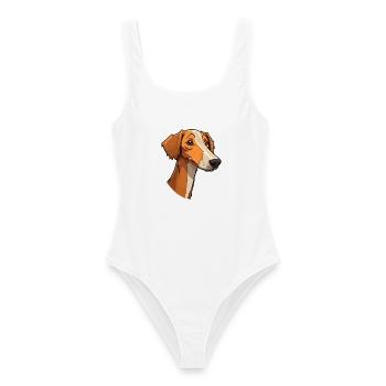 Lurcher Hunderasse Cartoon Kawaii Illustration - Frauen Badeanzug - Weiß - Vorne - AI Model Female 172 dark (172cm)