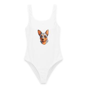 Australische Rinderhundrasse Cartoon Kawaii Illustration - Frauen Badeanzug - Weiß - Vorne - AI Model Female 172 dark (172cm)