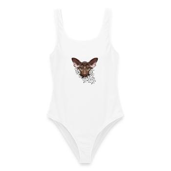 Orientalisch Kurzhaar Katze OKH Stubentiger - Frauen Badeanzug - Weiß - Vorne - AI Model Female 172 dark (172cm)