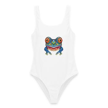Laubfrosch buntes Aquarell Tier Illustration - Frauen Badeanzug - Weiß - Vorne - AI Model Female 172 dark (172cm)