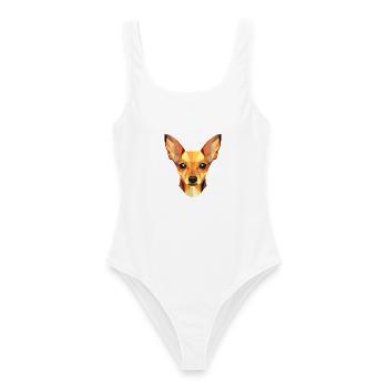 Russischer Spielzeugterrier Hunderasse buntes Aquarell - Frauen Badeanzug - Weiß - Vorne - AI Model Female 172 dark (172cm)