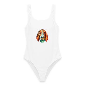 Russischer Jagdhund Rasse Aquarell Illustration - Frauen Badeanzug - Weiß - Vorne - AI Model Female 172 dark (172cm)
