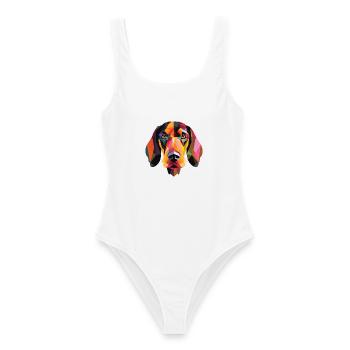 Hygenhund Norwegischer Jagdhund Rasse Aquarell - Frauen Badeanzug - Weiß - Vorne - AI Model Female 172 dark (172cm)