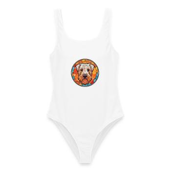 Weich beschichtete Wheaten Terrier Hunderasse Aquarell - Frauen Badeanzug - Weiß - Vorne - AI Model Female 172 dark (172cm)