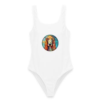 Afghanischer Jagdhund Rasse Aquarell Illustration - Frauen Badeanzug - Weiß - Vorne - AI Model Female 172 dark (172cm)