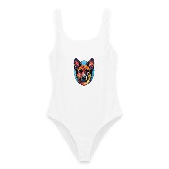Deutscher Wachtelhund Hunderasse Aquarellglas - Frauen Badeanzug - Weiß - Vorne - AI Model Female 172 dark (172cm)