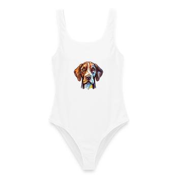 Belgischer Kurzhaar Vorstehhund Rasse Aquarell - Frauen Badeanzug - Weiß - Vorne - AI Model Female 172 dark (172cm)