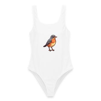 Amerikanische Robin-Karikatur-Kawaii-Illustration - Frauen Badeanzug - Weiß - Vorne - AI Model Female 172 dark (172cm)