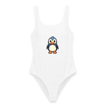 Pinguin-Karikatur-Kawaii-Aquarell-Illustration - Frauen Badeanzug - Weiß - Vorne - AI Model Female 172 dark (172cm)