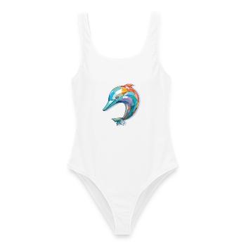 Delphin Bunte Aquarell-Tierillustration - Frauen Badeanzug - Weiß - Vorne - AI Model Female 172 dark (172cm)