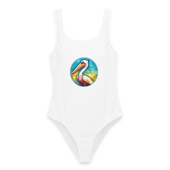 Pelikan Bunte Aquarell-Tierillustration - Frauen Badeanzug - Weiß - Vorne - AI Model Female 172 dark (172cm)