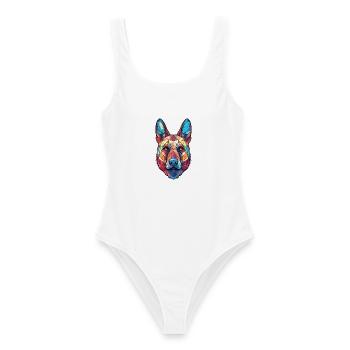 Schäferhund Kugel Hund Buntes Aquarell Tier - Frauen Badeanzug - Weiß - Vorne - AI Model Female 172 dark (172cm)
