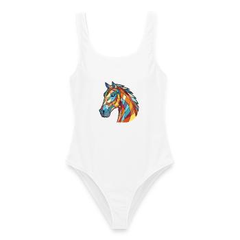 Pferd Buntes Aquarell Tier Haustier Illustration - Frauen Badeanzug - Weiß - Vorne - AI Model Female 172 dark (172cm)