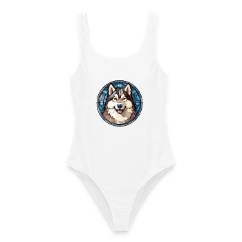 Alaskan Malamute Hunderasse Aquarellglas - Frauen Badeanzug - Weiß - Vorne - AI Model Female 172 dark (172cm)