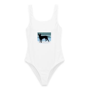 Blauer Paul Terrier Hund Liebe Silhouette Retro Sonnenuntergang - Frauen Badeanzug - Weiß - Vorne - AI Model Female 172 dark (172cm)