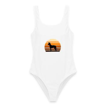 Englisch Toy Terrier Black Tan Hund Silhouette - Frauen Badeanzug - Weiß - Vorne - AI Model Female 172 dark (172cm)