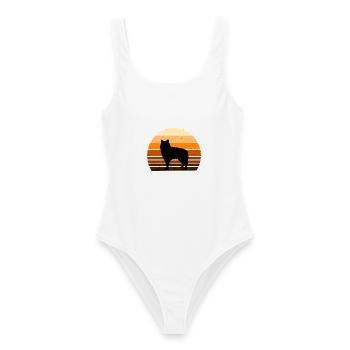 Alaskan Malamute Hundeliebhaber Silhouette Retro Sonnenuntergang - Frauen Badeanzug - Weiß - Vorne - AI Model Female 172 dark (172cm)