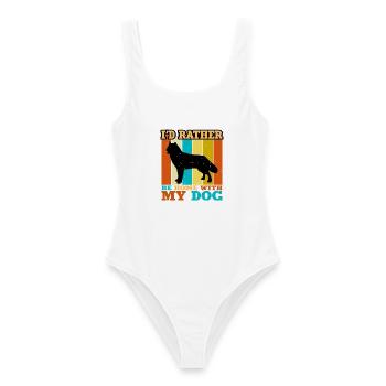 Nördliche Inuit Hund Liebhaber Silhouette Vintage Sonnenuntergang - Frauen Badeanzug - Weiß - Vorne - AI Model Female 172 dark (172cm)