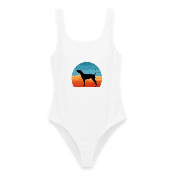 Schwarz und braun Coonhound Hund Silhouette Retro Sonne - Frauen Badeanzug - Weiß - Vorne - AI Model Female 172 dark (172cm)