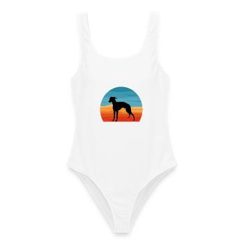 Rampur Windhund Hund Liebhaber Silhouette Retro Sonnenuntergang - Frauen Badeanzug - Weiß - Vorne - AI Model Female 172 dark (172cm)