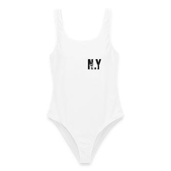NY Skyline Buchstaben - Frauen Badeanzug - Weiß - Vorne - AI Model Female 172 dark (172cm)