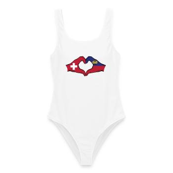 Schweiz Liechtenstein Flagge Hände Herzform - Frauen Badeanzug - Weiß - Vorne - AI Model Female 172 dark (172cm)