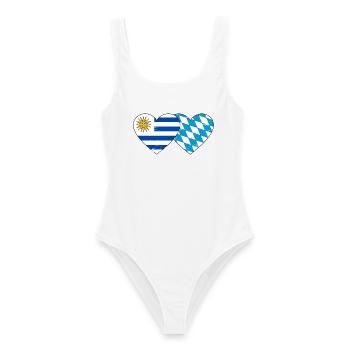 Uruguay Bayern Flagge Herz used - Frauen Badeanzug - Weiß - Vorne - AI Model Female 172 dark (172cm)