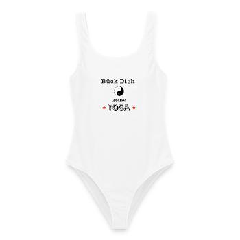 bück dich yoga - Frauen Badeanzug - Weiß - Vorne - AI Model Female 172 dark (172cm)