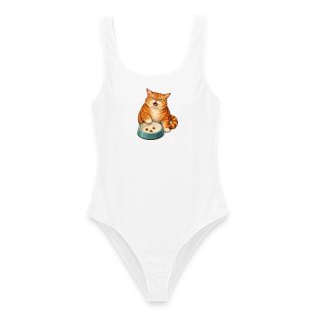 Futternapf-Drama – Empörte orange Katze - Frauen Badeanzug - Weiß - Vorne - AI Model Female 172 dark (172cm)