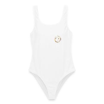 Business Elegance – Elegantes Gold-Emblem - Frauen Badeanzug - Weiß - Vorne - AI Model Female 172 dark (172cm)