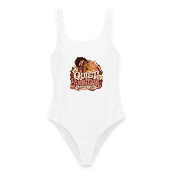 Stille Retro-Ambition – Macht braucht keine Öffentlichkeit - Frauen Badeanzug - Weiß - Vorne - AI Model Female 172 dark (172cm)