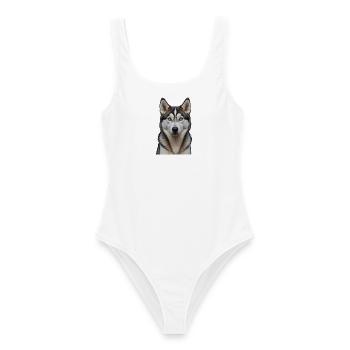 Eisblauer Husky Blick - Frauen Badeanzug - Weiß - Vorne - AI Model Female 172 dark (172cm)