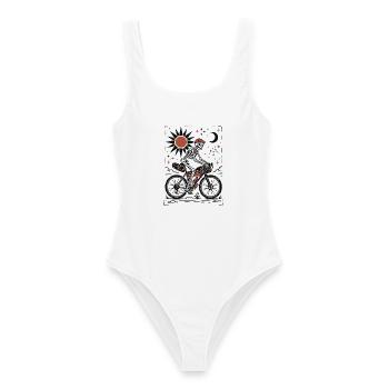 Skeleton Gravel Bike Linoleumschnitt - Frauen Badeanzug - Weiß - Vorne - AI Model Female 172 dark (172cm)