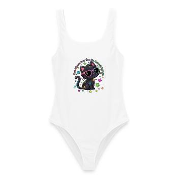 Black Cat Rainbow Chic Lustig - Frauen Badeanzug - Weiß - Vorne - AI Model Female 172 dark (172cm)