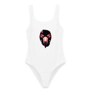 Flamingo mit Sturmhaube – Frecher Streetstyle - Frauen Badeanzug - Weiß - Vorne - AI Model Female 172 dark (172cm)