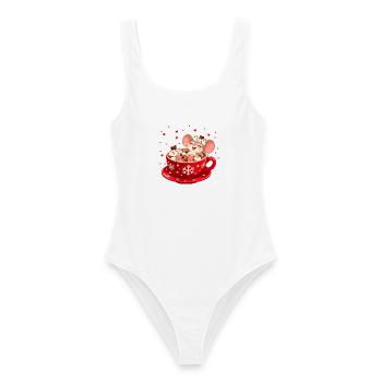 Maus badet im heißen Kakao  - Frauen Badeanzug - Weiß - Vorne - AI Model Female 172 dark (172cm)