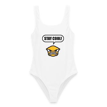 Stay Cool! (Ruhe Bewahren! / Lustig / POS 3C Gold) - Frauen Badeanzug - Weiß - Vorne - AI Model Female 172 dark (172cm)