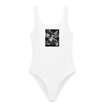 Katze DJ mit Plattenspieler Minimal Techno - Frauen Badeanzug - Weiß - Vorne - AI Model Female 172 dark (172cm)