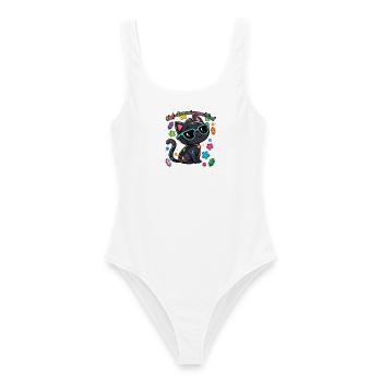 Regenbogen-Astronomen-Katzen-Humor - Frauen Badeanzug - Weiß - Vorne - AI Model Female 172 dark (172cm)