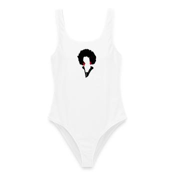 Rote Augen auf minimalistischem schwarzem Hintergrund - Frauen Badeanzug - Weiß - Vorne - AI Model Female 172 dark (172cm)