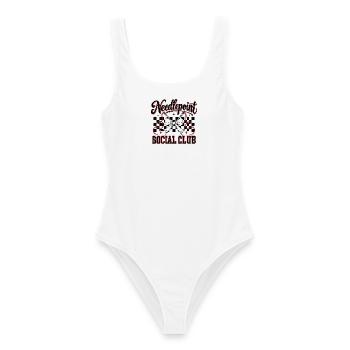 Stickpunkt-Sozialclub Karierter Bogen - Frauen Badeanzug - Weiß - Vorne - AI Model Female 172 dark (172cm)